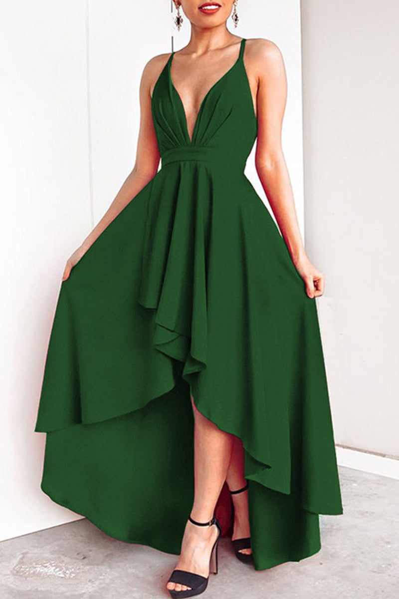 Sexy Formal Solid Asymmetrical V Neck Dresses - Fashionpara