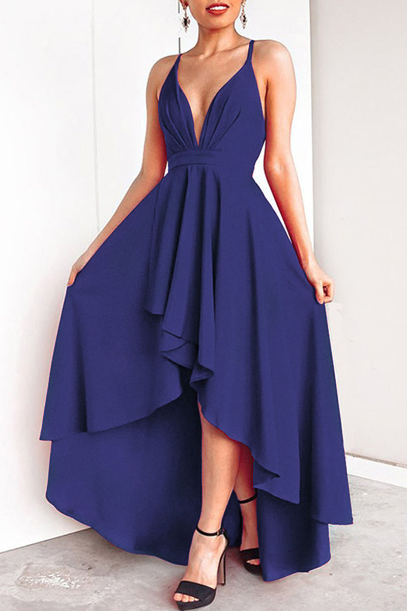 Sexy Formal Solid Asymmetrical V Neck Dresses - Fashionpara