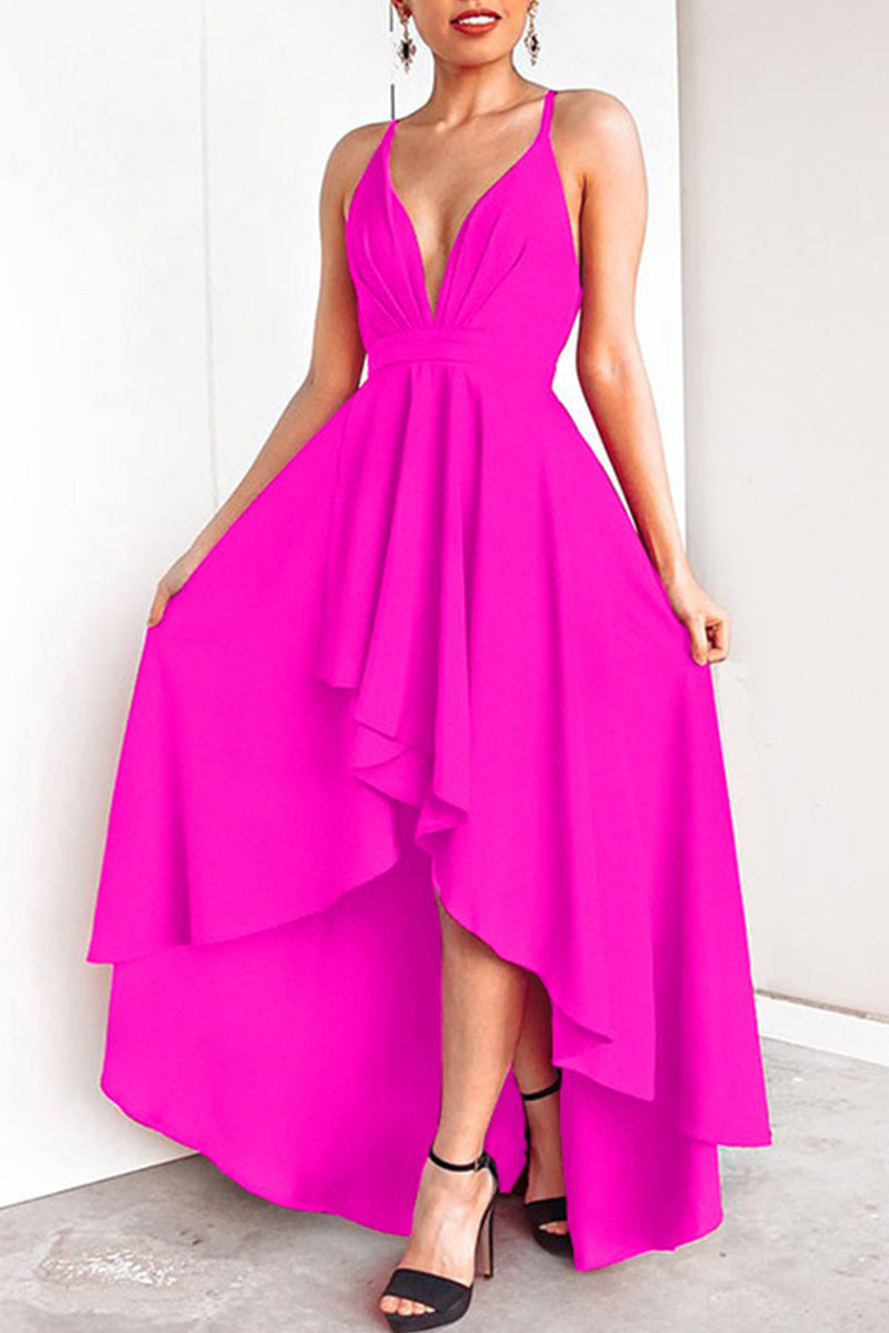 Sexy Formal Solid Asymmetrical V Neck Dresses - Fashionpara