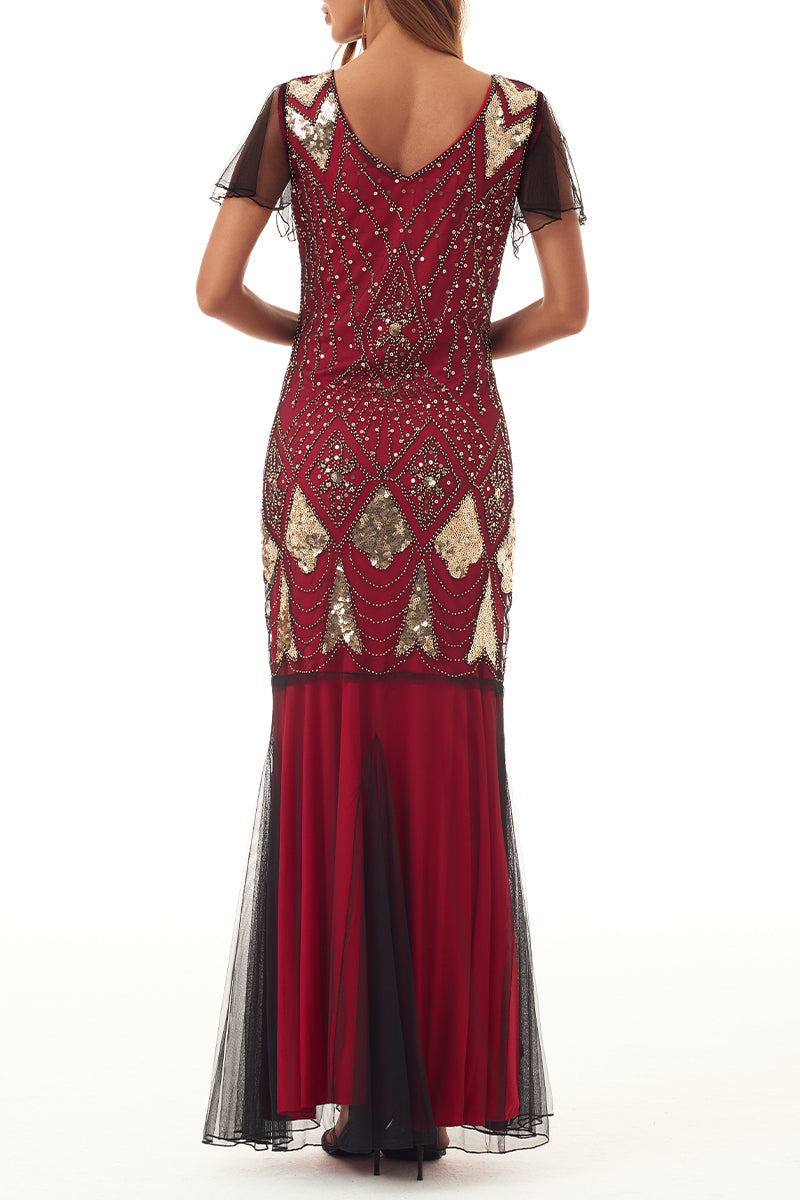 Elegant Formal Beading Zipper V Neck Evening Dress Dresses - Fashionpara