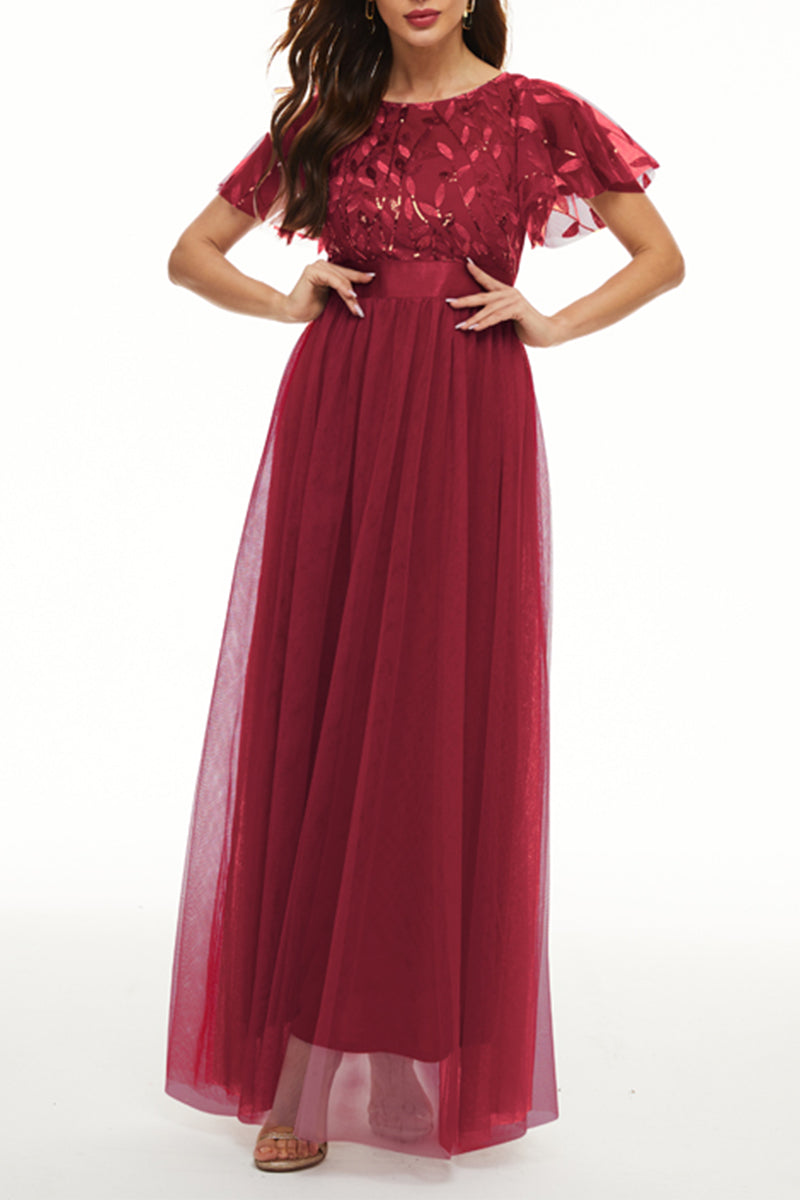 Elegant Formal Patchwork Zipper O Neck Ball Gown Dresses - Fashionpara