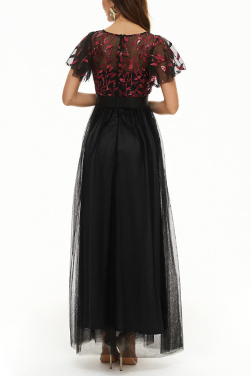 Elegant Formal Patchwork Zipper O Neck Ball Gown Dresses - Fashionpara