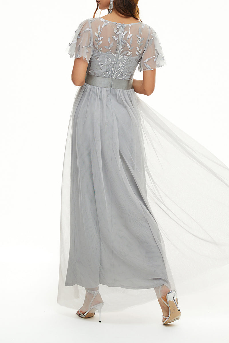 Elegant Formal Patchwork Zipper O Neck Ball Gown Dresses - Fashionpara