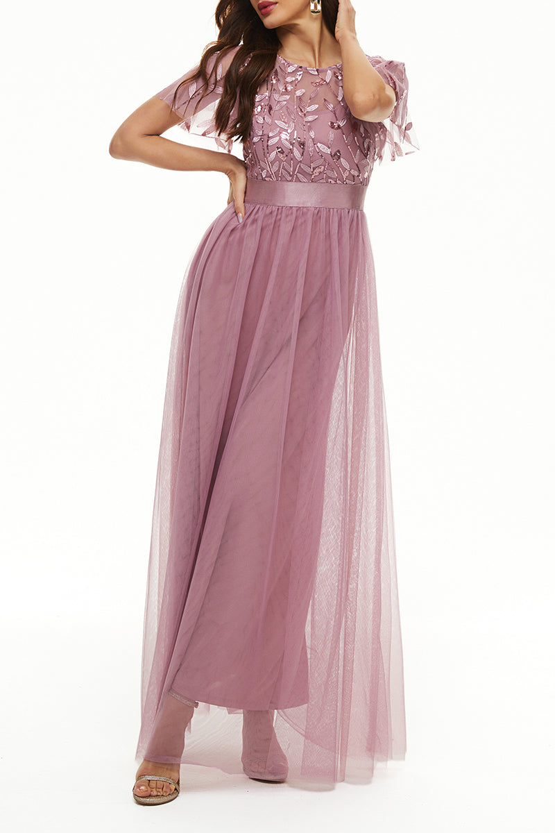 Elegant Formal Patchwork Zipper O Neck Ball Gown Dresses - Fashionpara