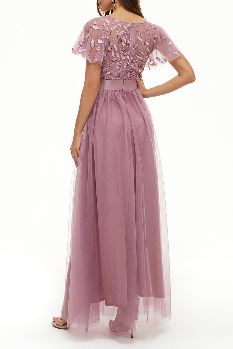 Elegant Formal Patchwork Zipper O Neck Ball Gown Dresses - Fashionpara