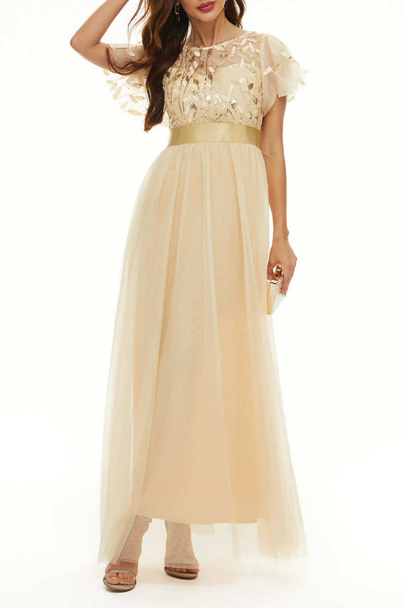 Elegant Formal Patchwork Zipper O Neck Ball Gown Dresses - Fashionpara