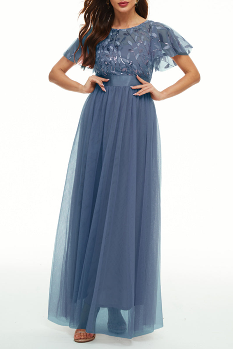 Elegant Formal Patchwork Zipper O Neck Ball Gown Dresses - Fashionpara