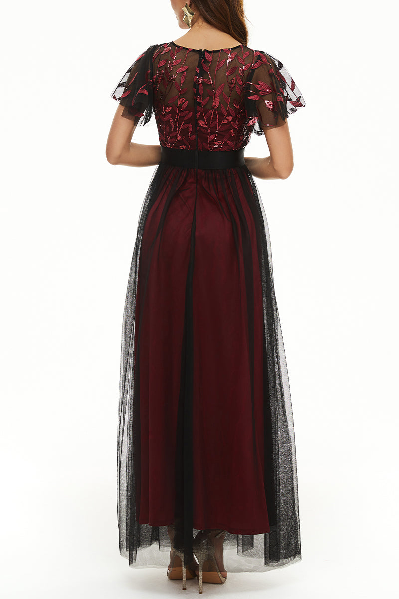 Elegant Formal Patchwork Zipper O Neck Ball Gown Dresses - Fashionpara