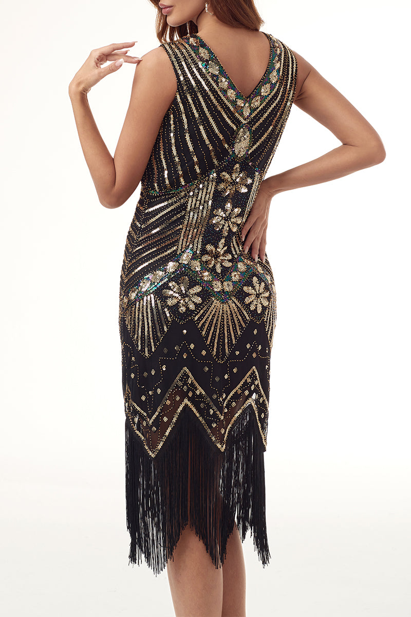 Sexy Casual Formal Patchwork Tassel Sequins Zipper V Neck Evening Dress Dresses - Fashionpara