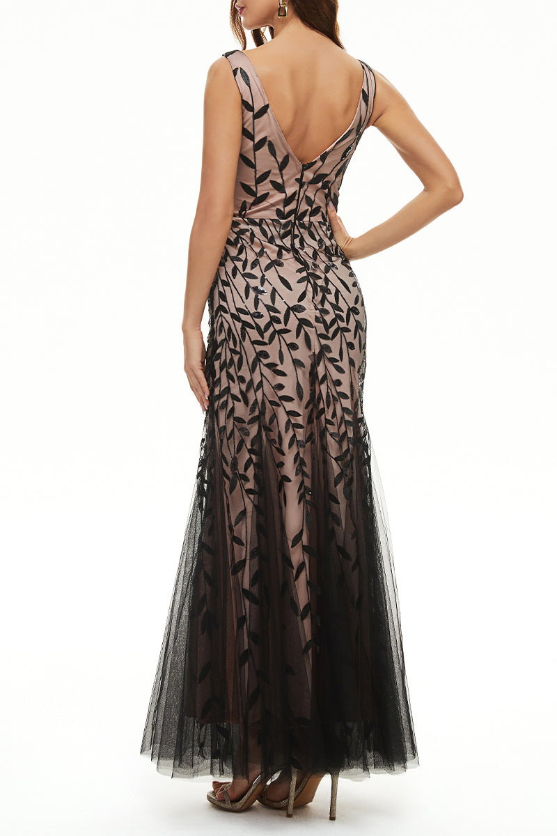 Elegant Formal Patchwork Embroidered V Neck Evening Dress Dresses(10 Colors) - Fashionpara