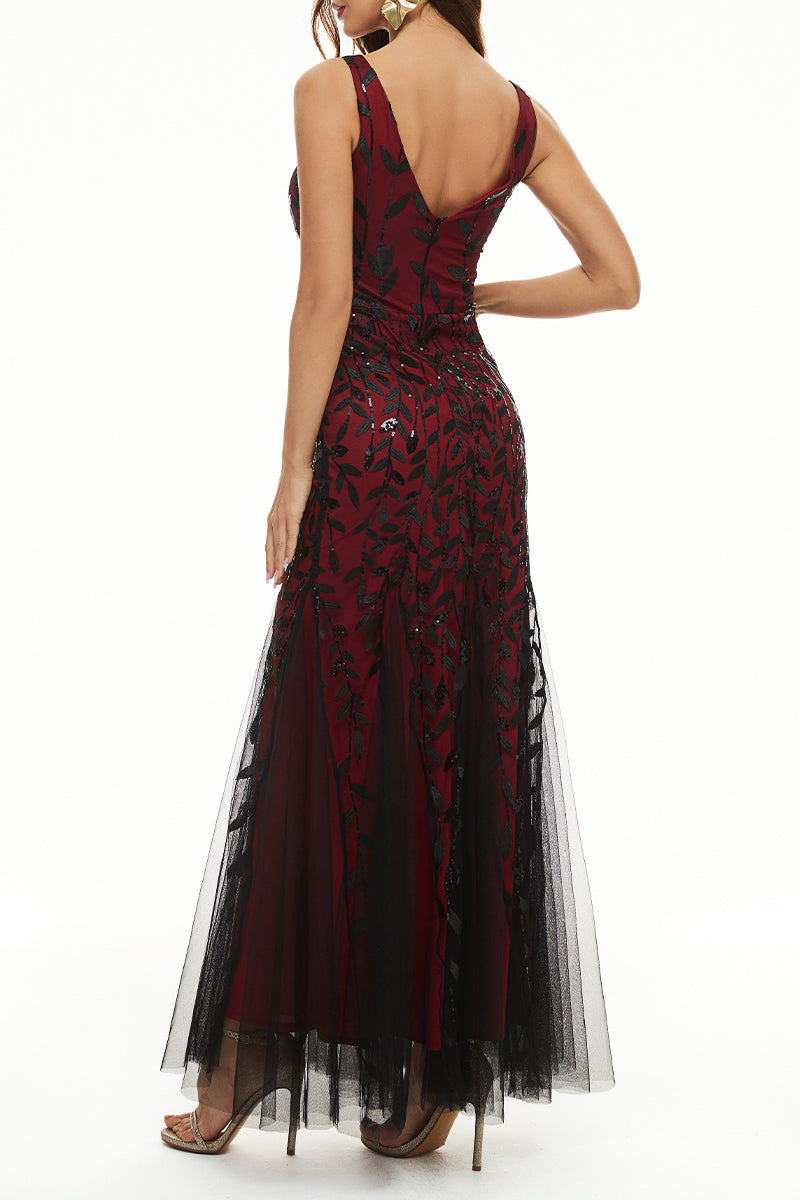 Elegant Formal Patchwork Embroidered V Neck Evening Dress Dresses(10 Colors) - Fashionpara