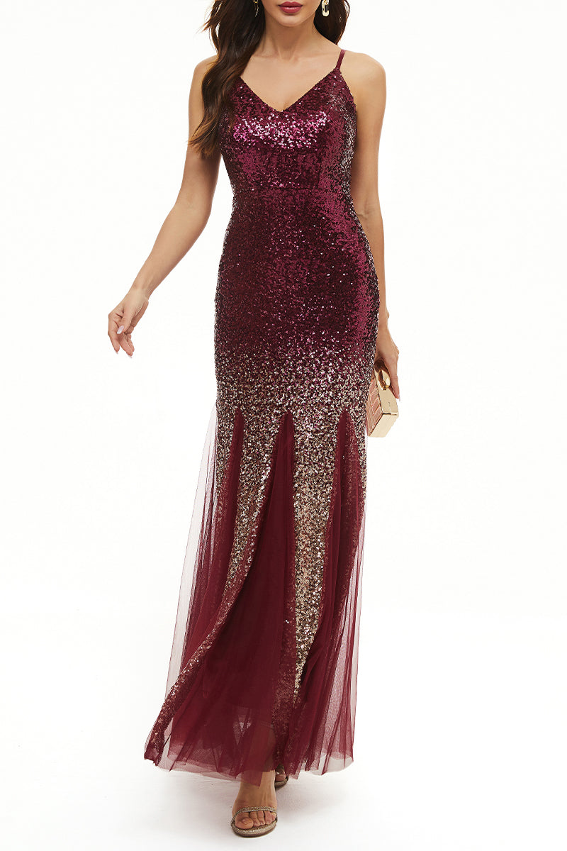 Sexy Formal Gradual Change Sequins V Neck Evening Dress Dresses(4 Colors) - Fashionpara