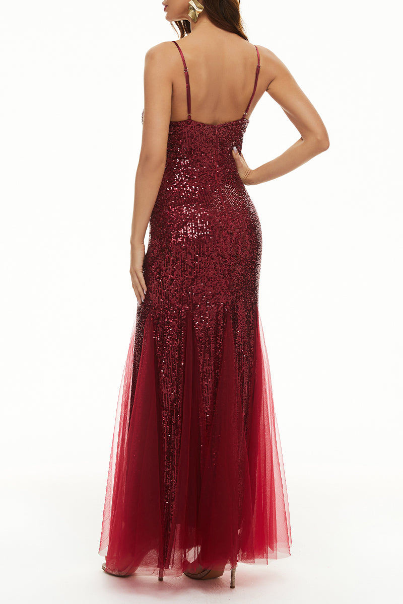 Sexy Formal Solid Patchwork V Neck Evening Dress Dresses(4 Colors) - Fashionpara