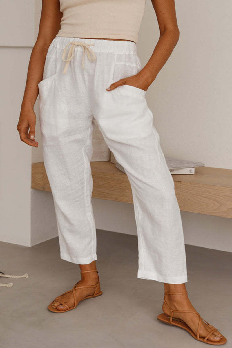 Casual Simplicity Solid Pocket Frenulum Loose High Waist Straight Solid Color Bottoms(5 Colors) - Fashionpara