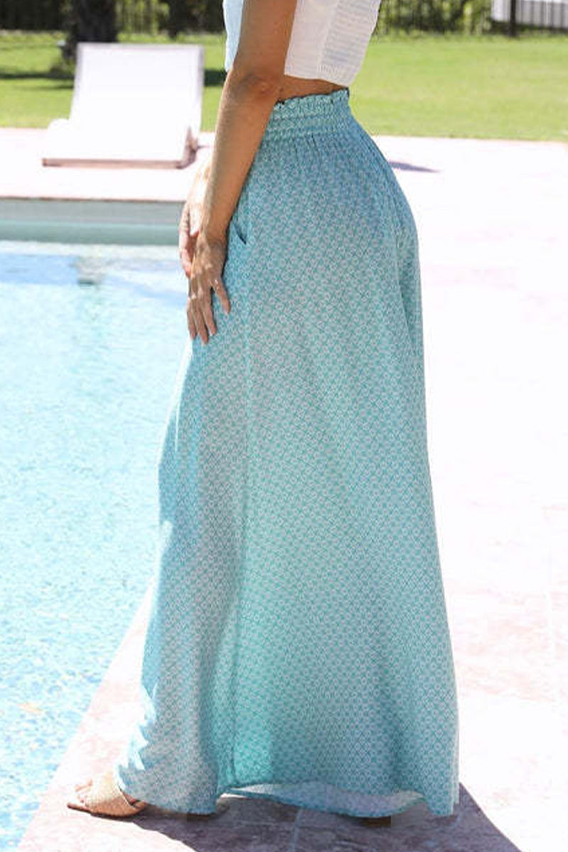 Casual Print Pocket Loose High Waist Wide Leg Full Print Bottoms - Fashionpara