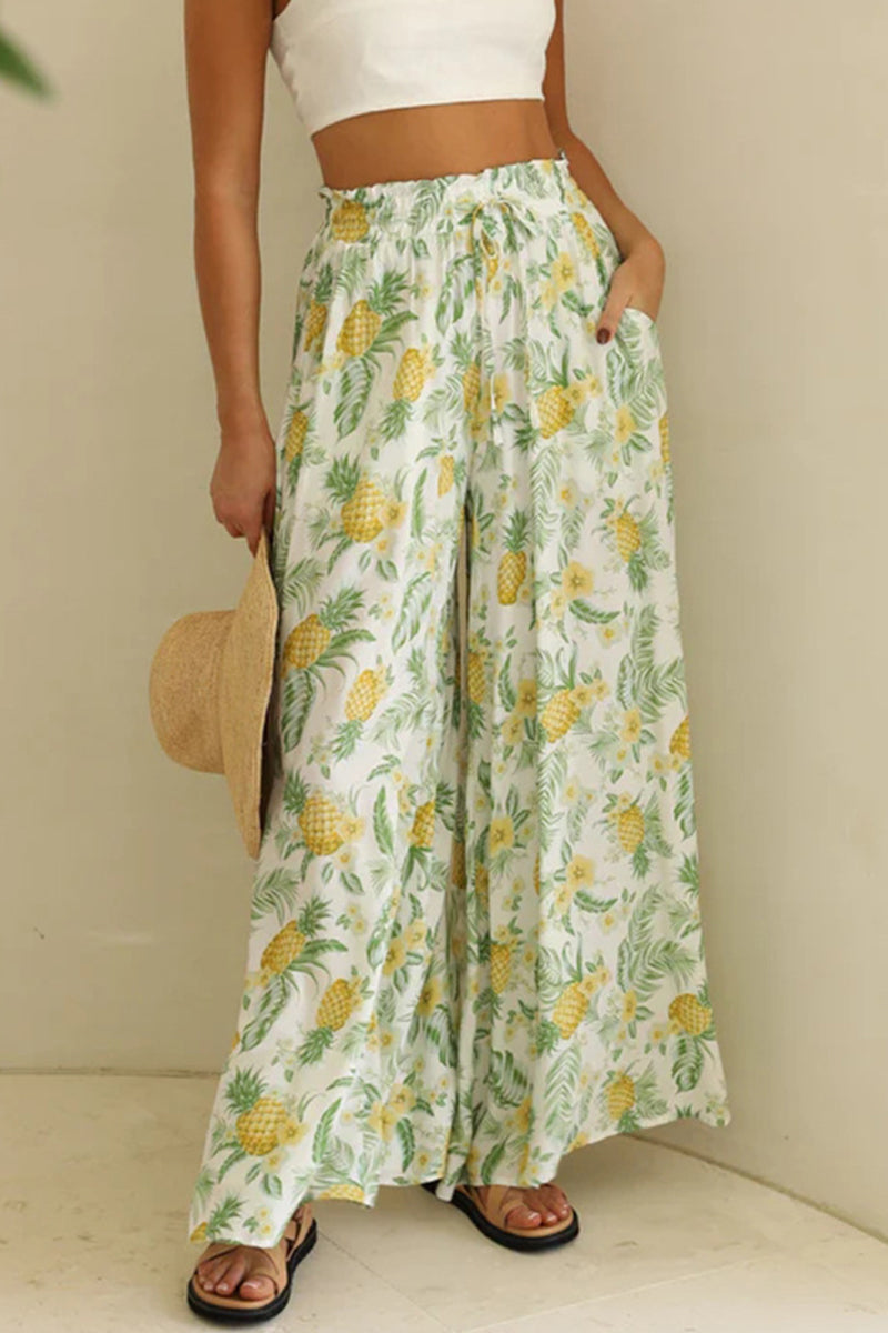 Casual Print Pocket Loose High Waist Wide Leg Full Print Bottoms - Fashionpara