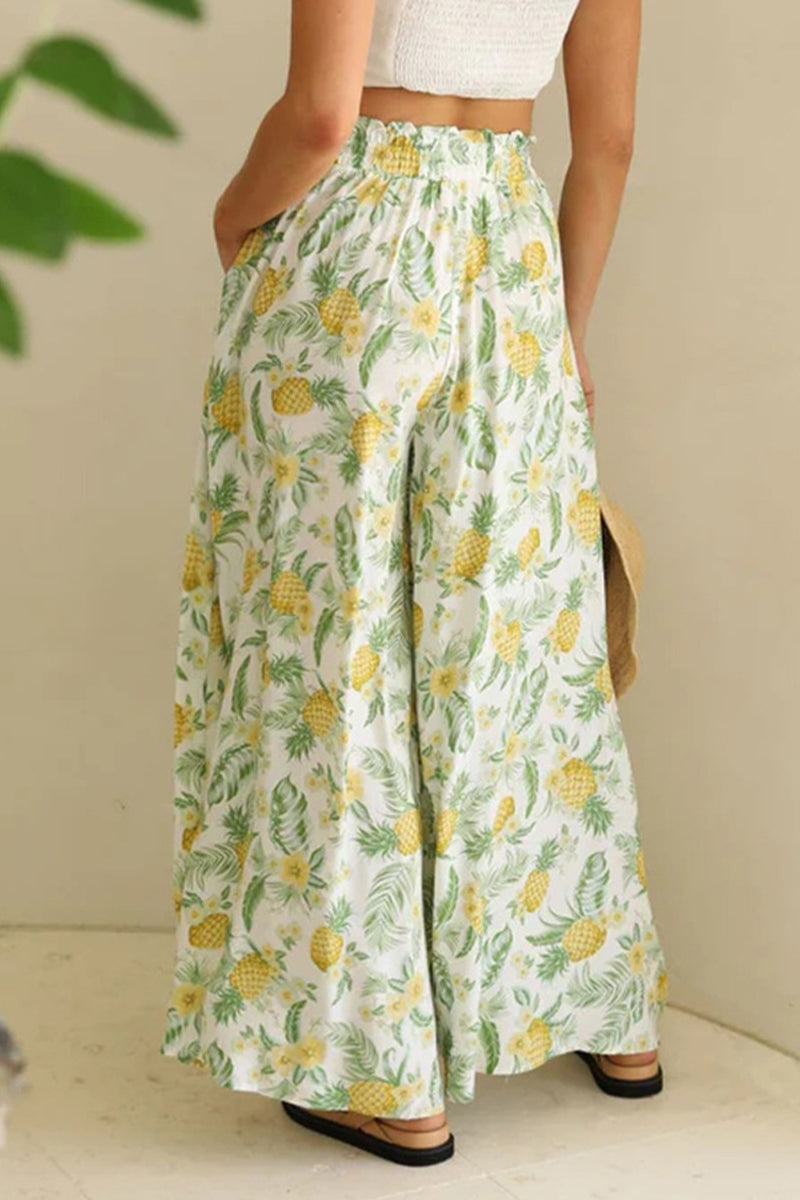 Casual Print Pocket Loose High Waist Wide Leg Full Print Bottoms - Fashionpara