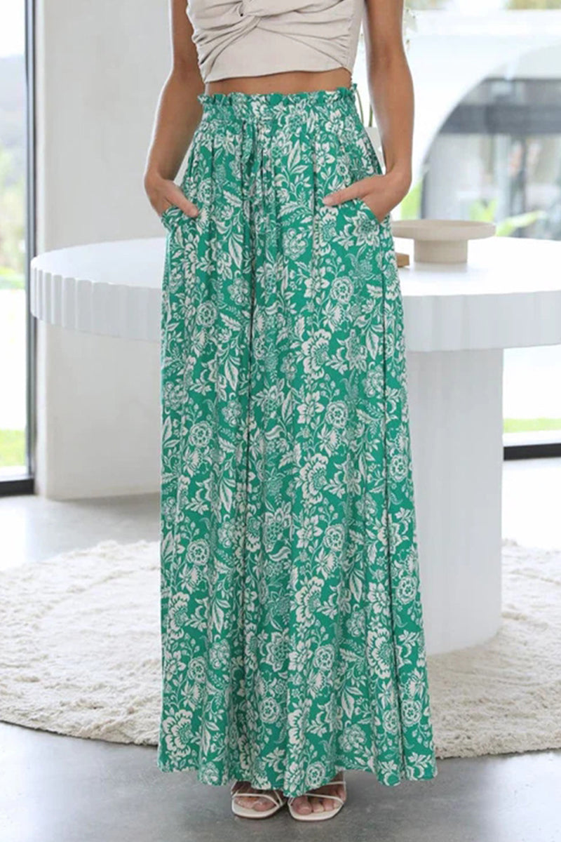 Casual Print Pocket Loose High Waist Wide Leg Full Print Bottoms - Fashionpara