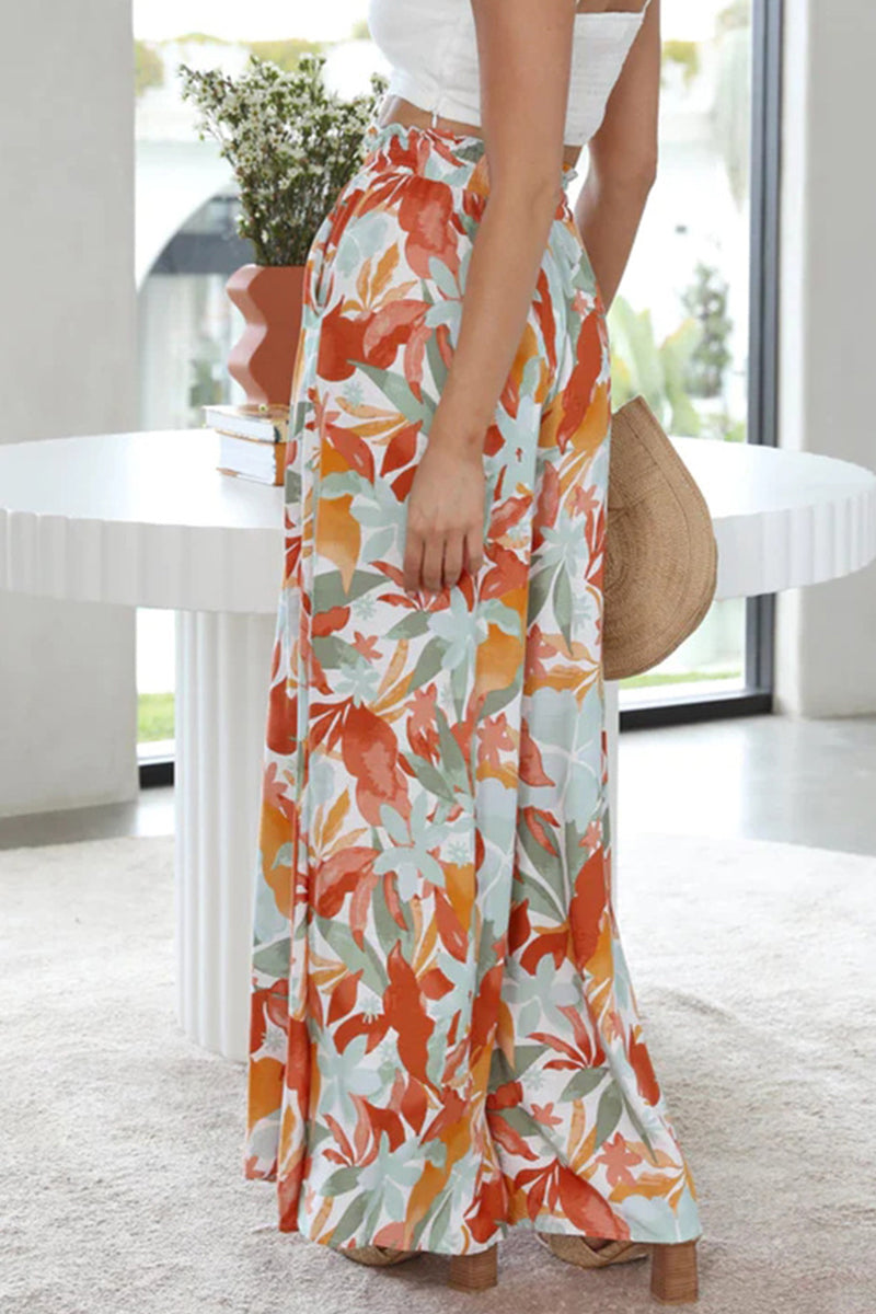 Casual Print Pocket Loose High Waist Wide Leg Full Print Bottoms - Fashionpara