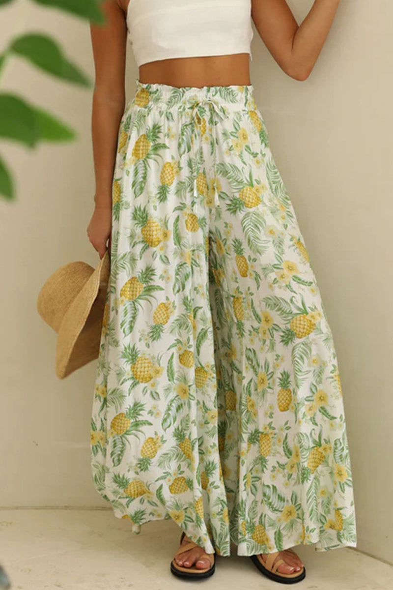 Casual Print Pocket Loose High Waist Wide Leg Full Print Bottoms - Fashionpara