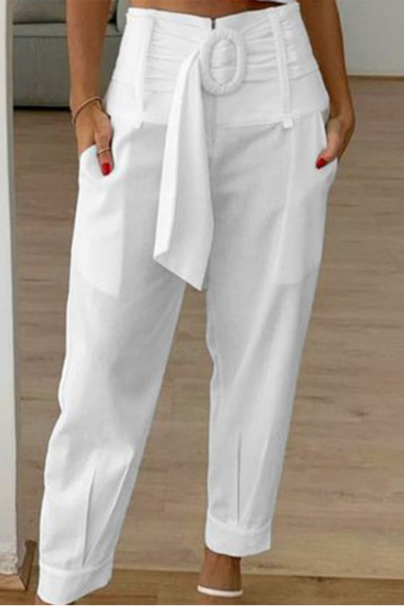 Casual Solid Patchwork Regular High Waist Conventional Solid Color Bottoms - Fashionpara