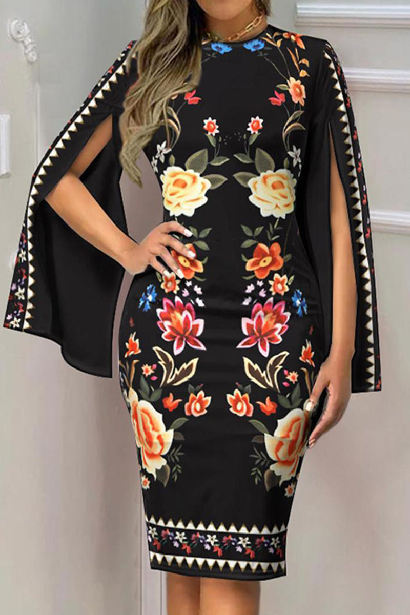 Celebrities Elegant Print Patchwork O Neck Dresses - Fashionpara