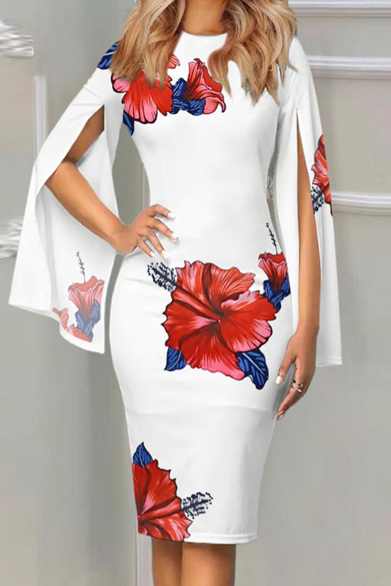 Celebrities Elegant Print Patchwork O Neck Dresses - Fashionpara