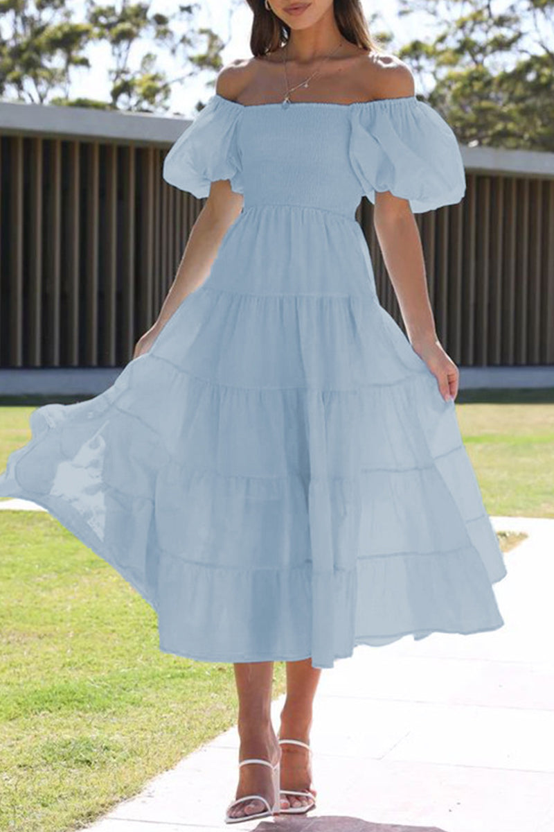 Casual Simplicity Solid Backless Off the Shoulder A Line Dresses(6 Colors) - Fashionpara