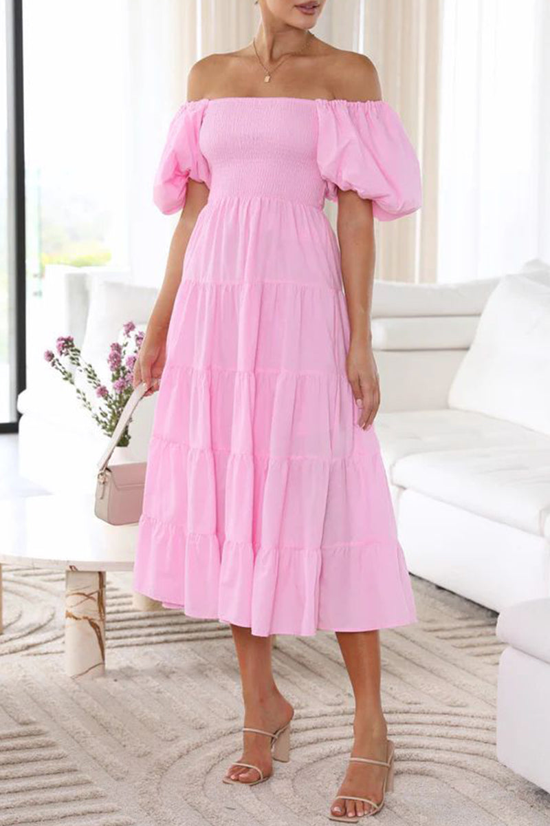 Casual Simplicity Solid Backless Off the Shoulder A Line Dresses(6 Colors) - Fashionpara