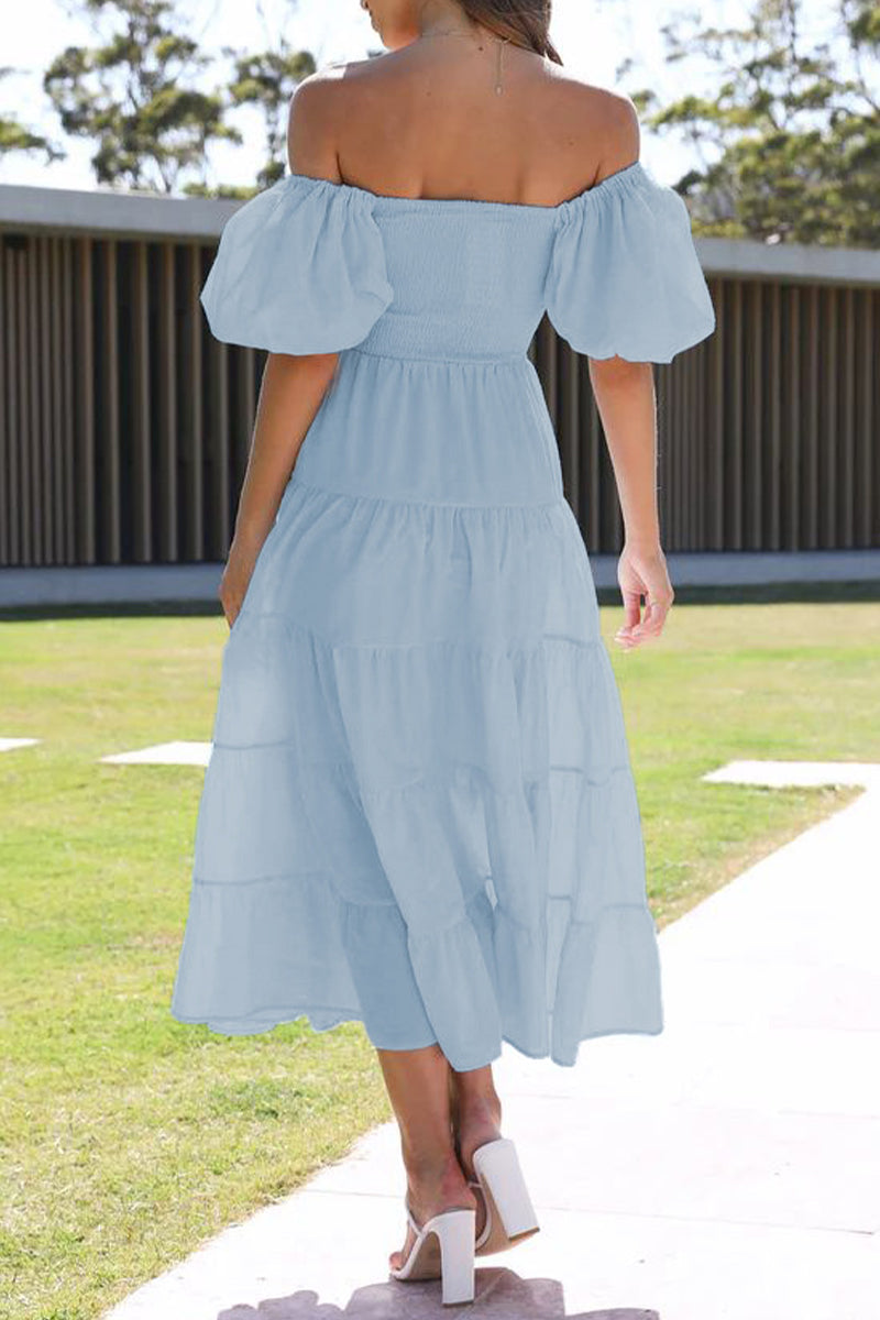 Casual Simplicity Solid Backless Off the Shoulder A Line Dresses(6 Colors) - Fashionpara