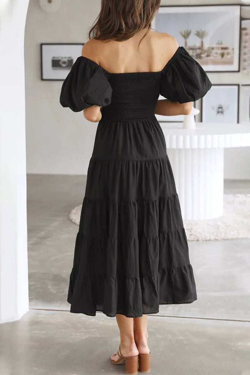 Casual Simplicity Solid Backless Off the Shoulder A Line Dresses(6 Colors) - Fashionpara