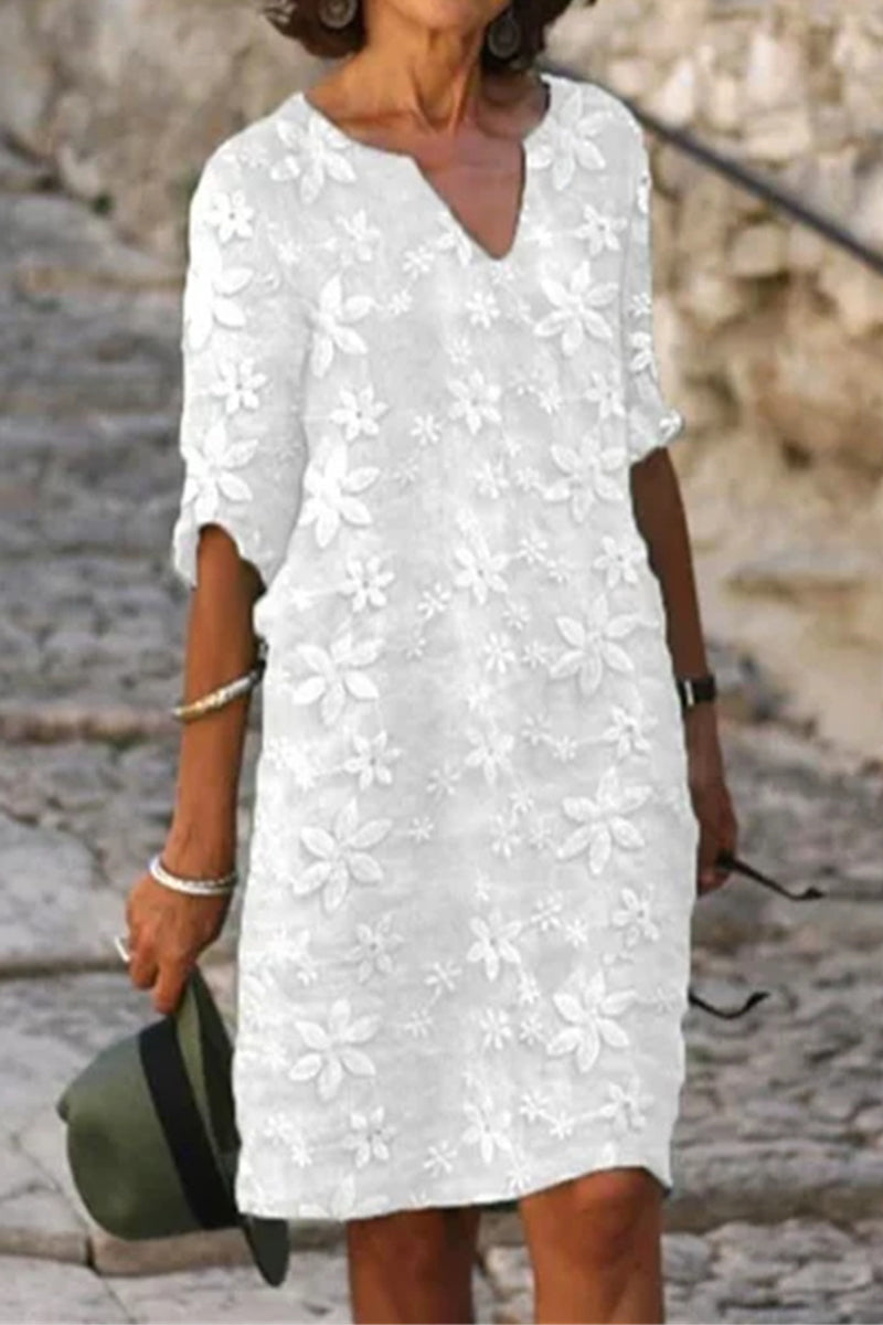 Casual Simplicity Solid Patchwork V Neck Short Sleeve Dress Dresses(5 Colors) - Fashionpara