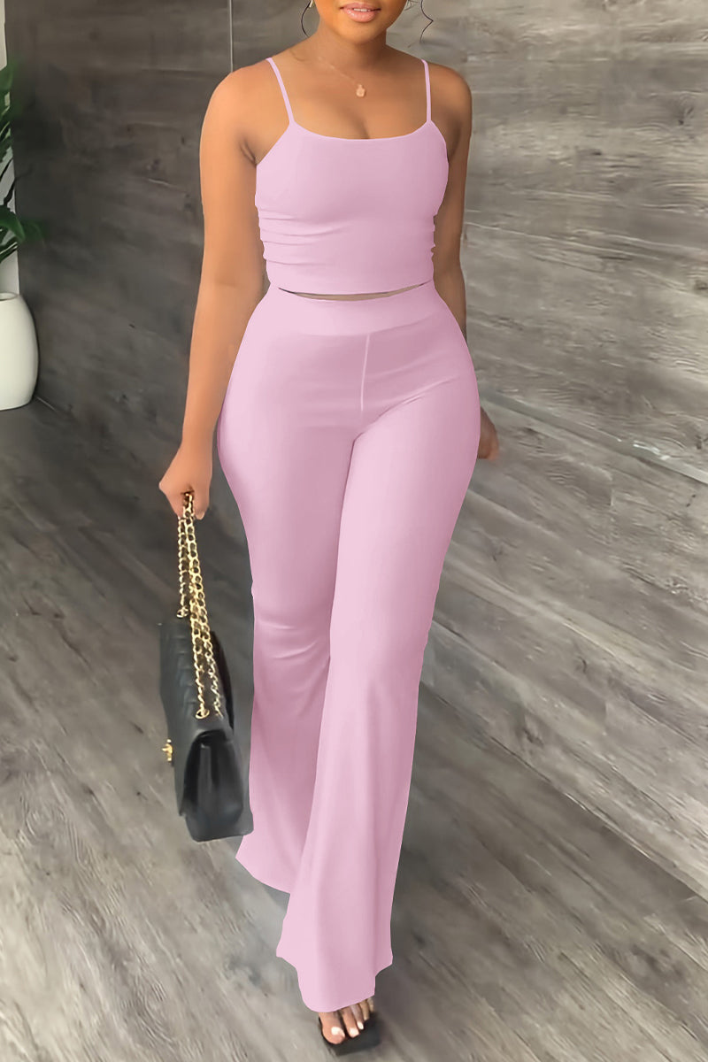 Casual Simplicity Solid Backless U Neck Sleeveless Two Pieces(4 Colors) - Fashionpara