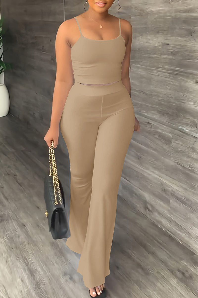 Casual Simplicity Solid Backless U Neck Sleeveless Two Pieces(4 Colors) - Fashionpara