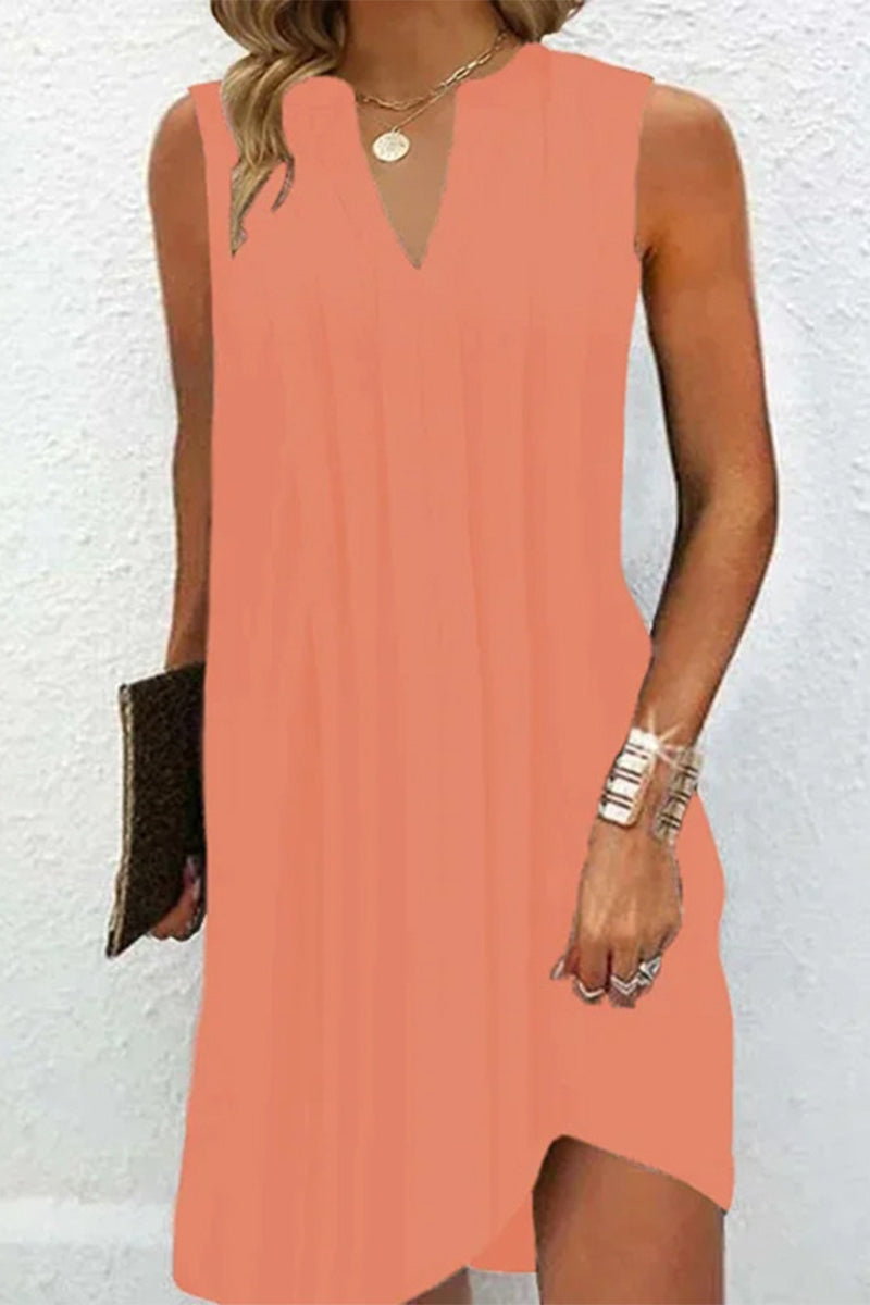 Casual Simplicity Solid Fold V Neck A Line Dresses - Fashionpara