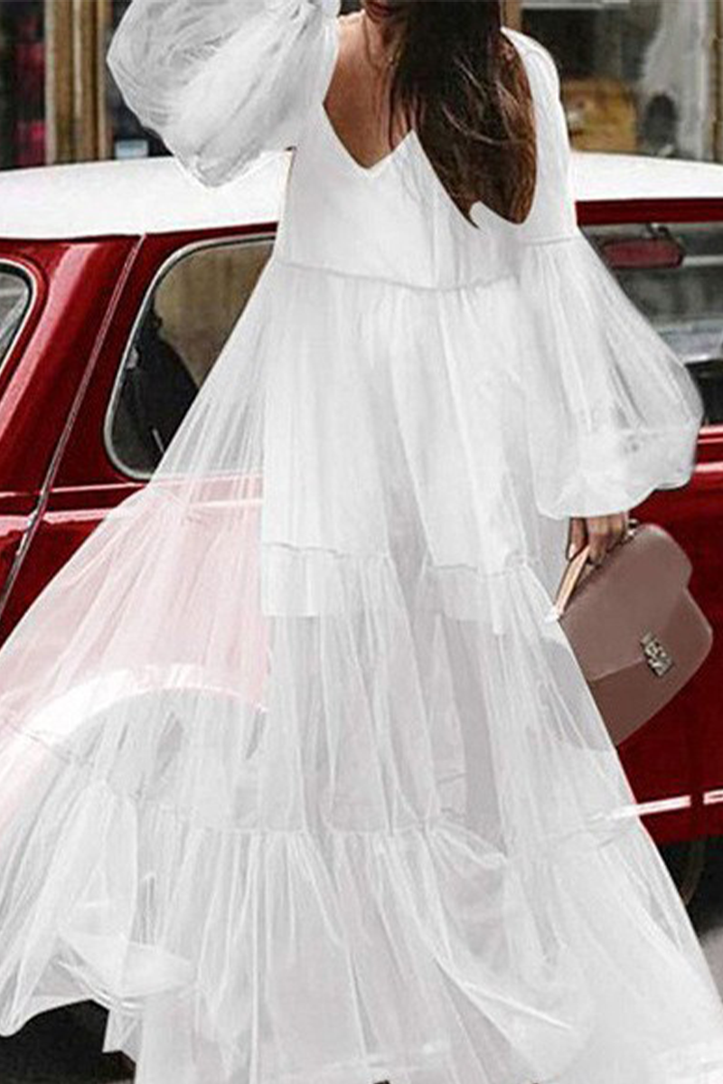 Casual Solid Mesh V Neck Mesh Dress Dresses(3 Colors) - Fashionpara