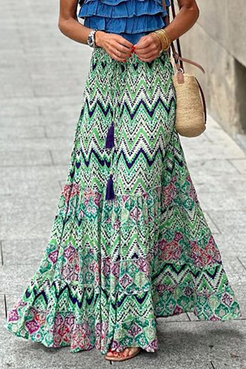 Casual Street Floral Stringy Selvedge Loose High Waist Type A Full Print Bottoms - Fashionpara