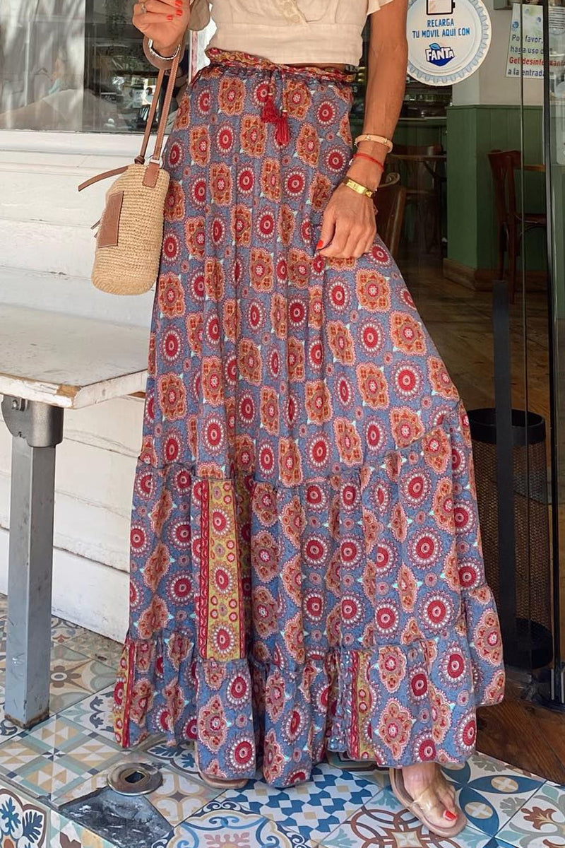 Casual Street Floral Stringy Selvedge Loose High Waist Type A Full Print Bottoms - Fashionpara