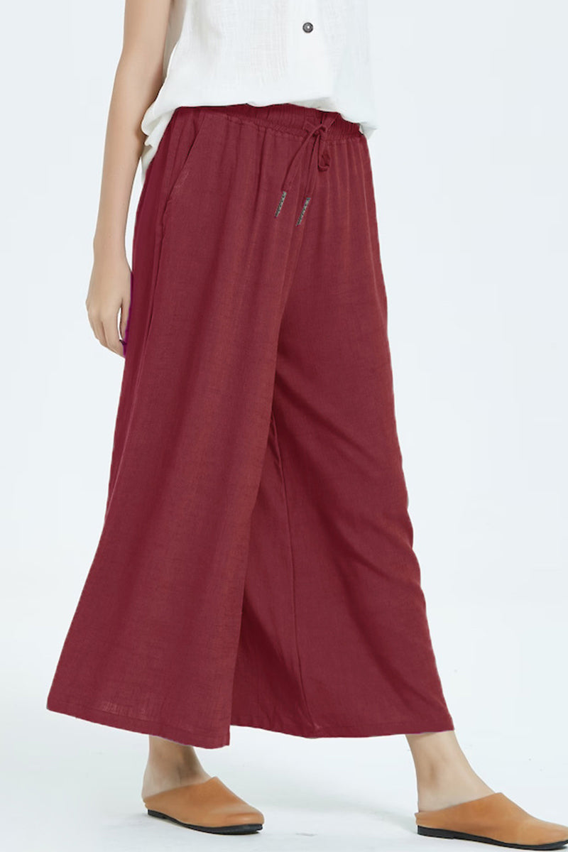 Casual Simplicity Solid Make Old Loose High Waist Wide Leg Solid Color Bottoms(8 Colors) - Fashionpara