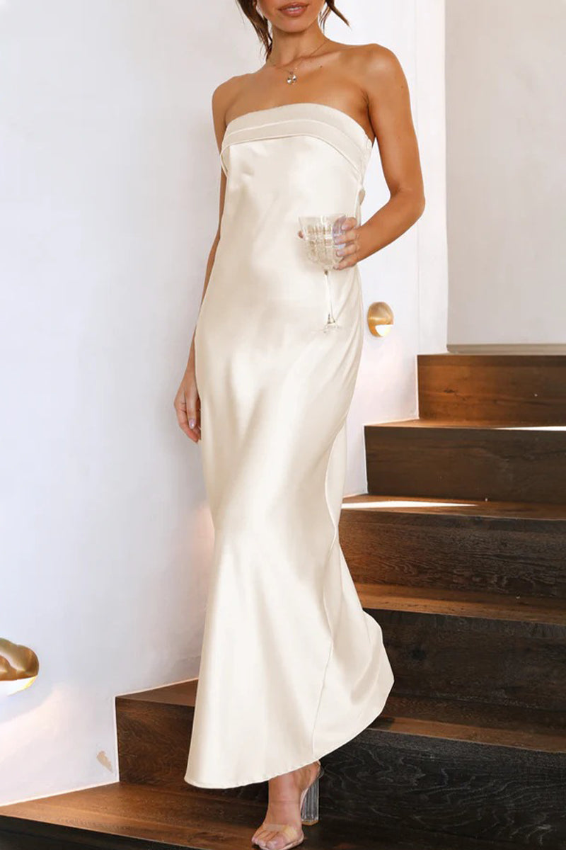 Celebrities Elegant Solid Backless Strapless Sleeveless Dress Dresses - Fashionpara