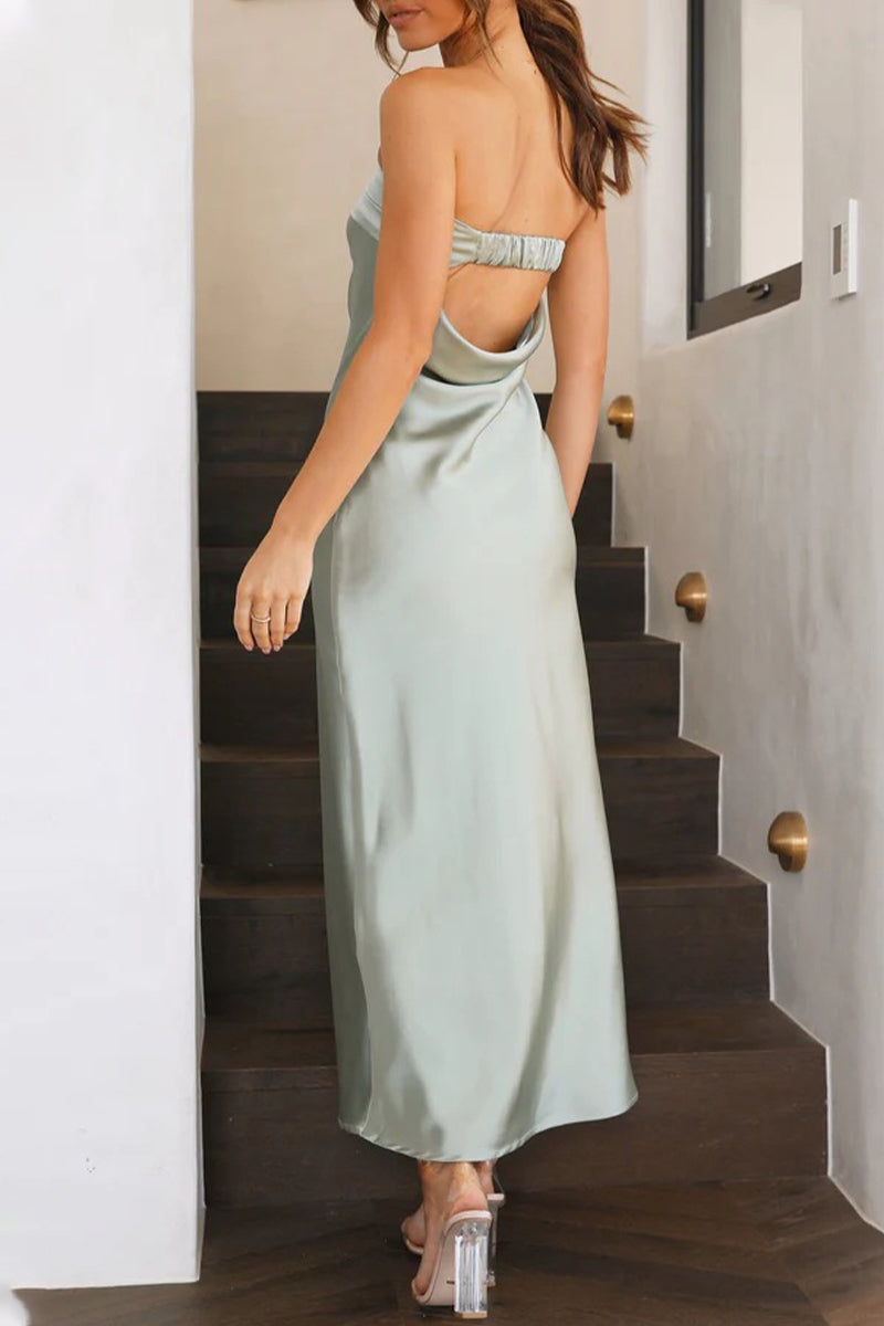 Celebrities Elegant Solid Backless Strapless Sleeveless Dress Dresses - Fashionpara