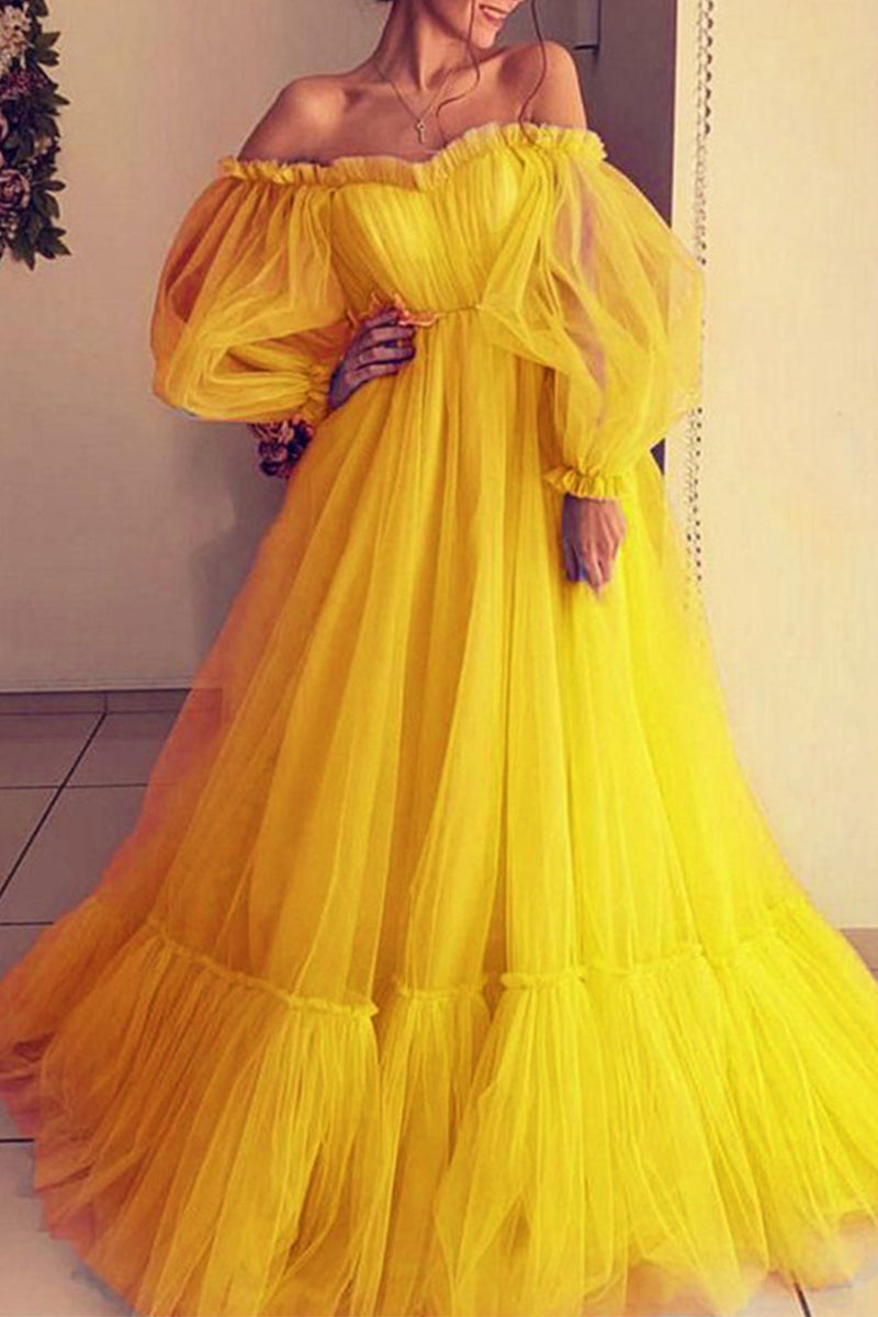 Elegant Formal Solid Patchwork Off the Shoulder Evening Dress Dresses(3 Colors) - Fashionpara