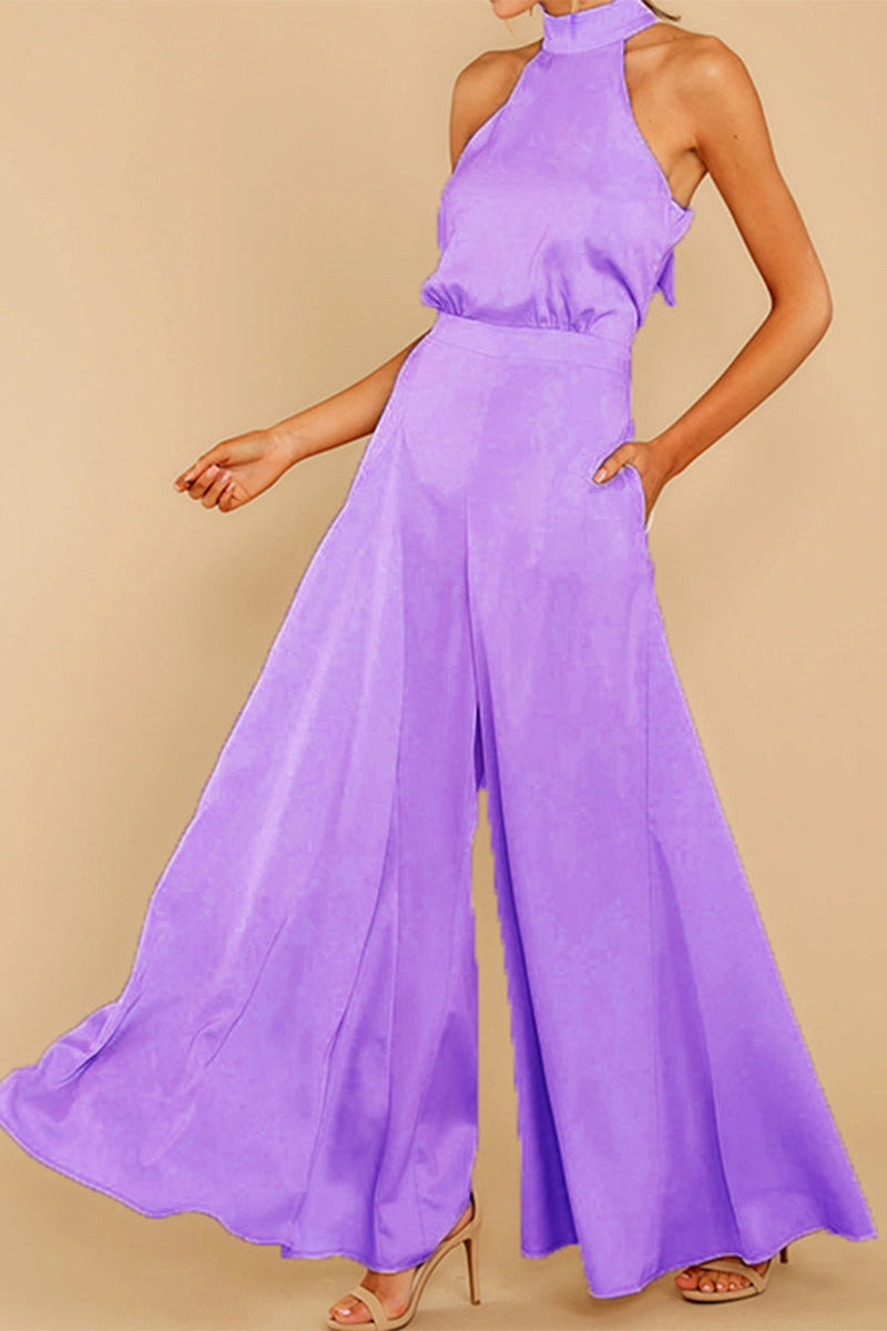 Fashion Casual Solid Patchwork Halter Loose Jumpsuits(5 Colors) - Fashionpara