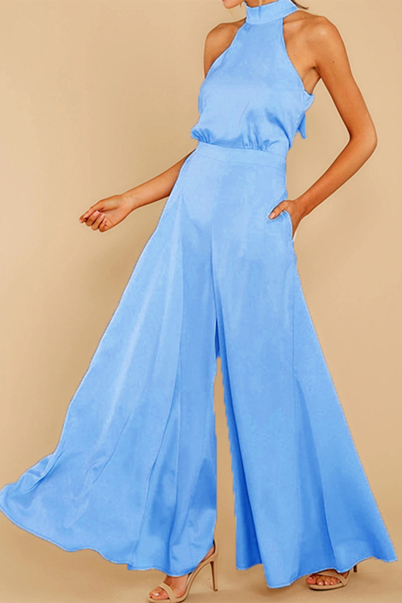 Fashion Casual Solid Patchwork Halter Loose Jumpsuits(5 Colors) - Fashionpara