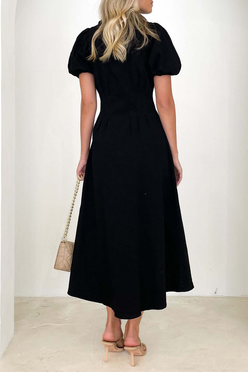 Casual Solid Buckle Turndown Collar A Line Dresses - Fashionpara