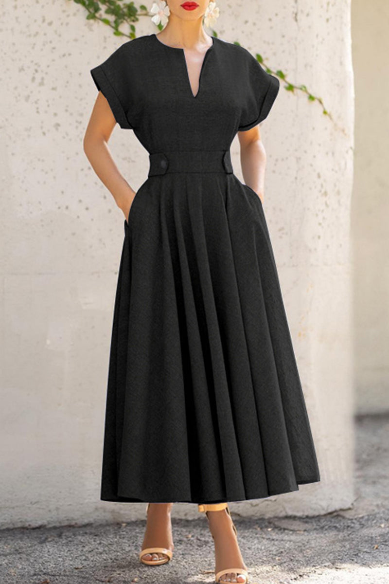 Casual Simplicity Solid Zipper O Neck Short Sleeve Dress - Fashionpara