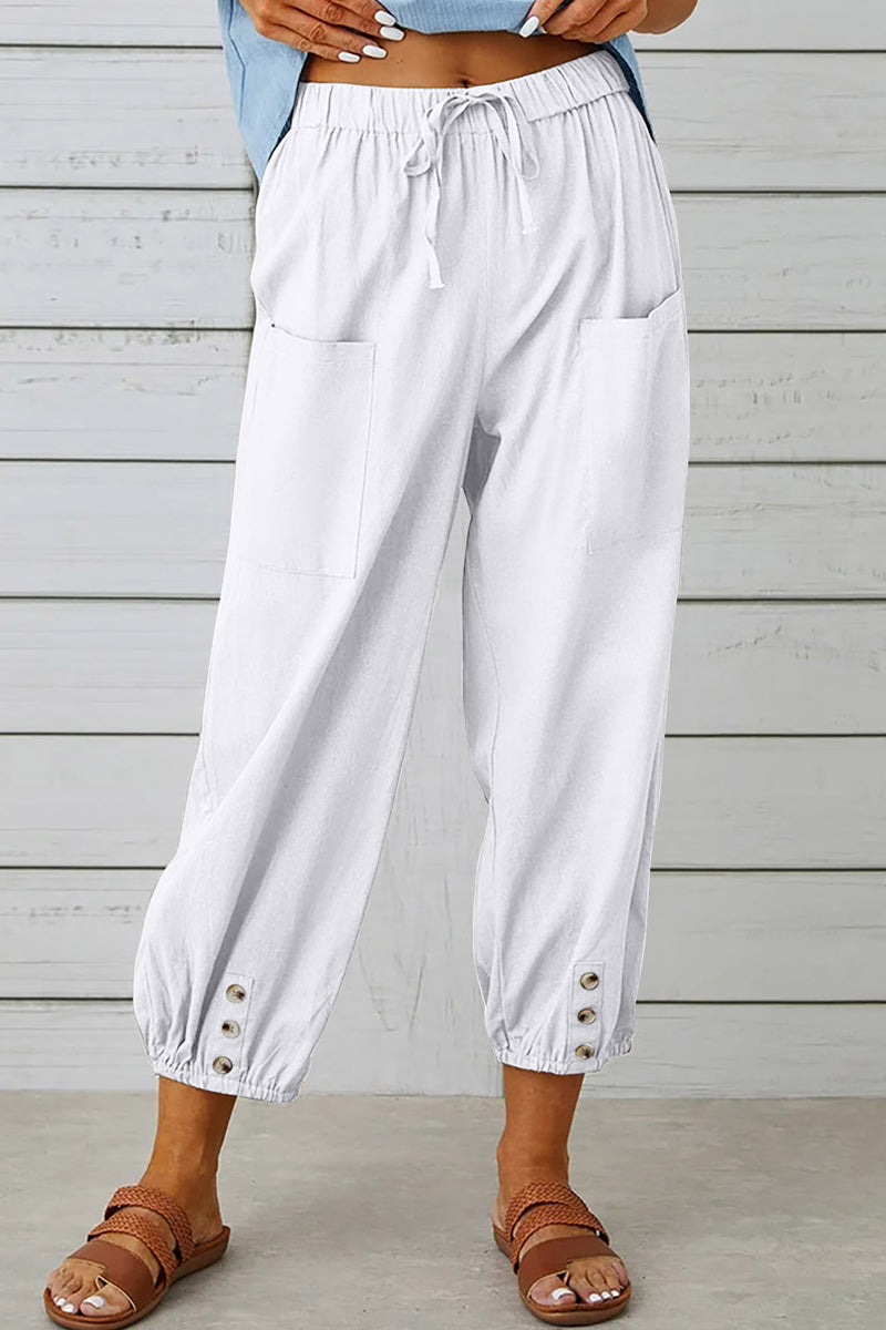 Casual Solid Pocket Loose High Waist Wide Leg Solid Color Bottoms(10 Colors) - Fashionpara