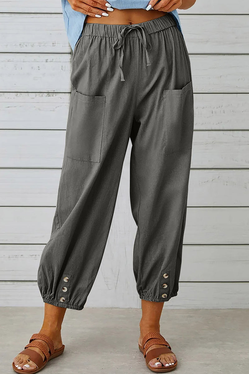 Casual Solid Pocket Loose High Waist Wide Leg Solid Color Bottoms(10 Colors) - Fashionpara