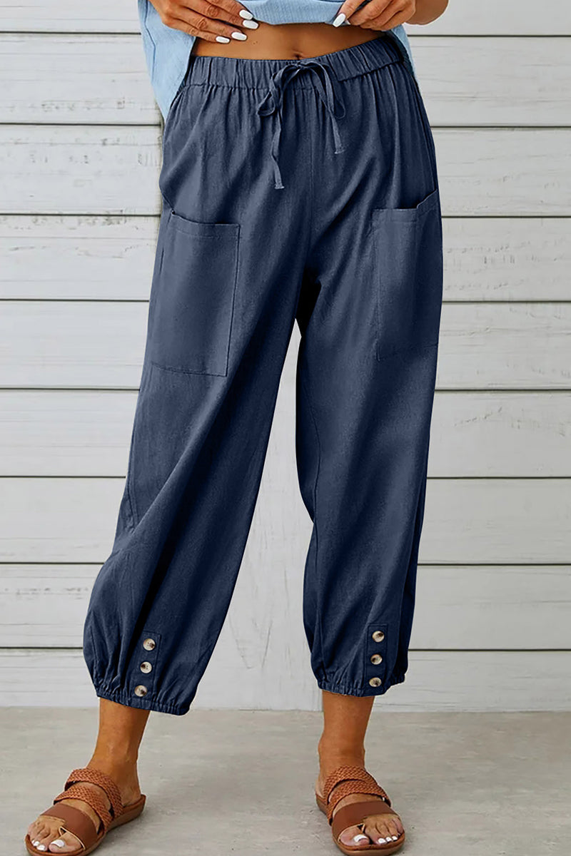 Casual Solid Pocket Loose High Waist Wide Leg Solid Color Bottoms(10 Colors) - Fashionpara