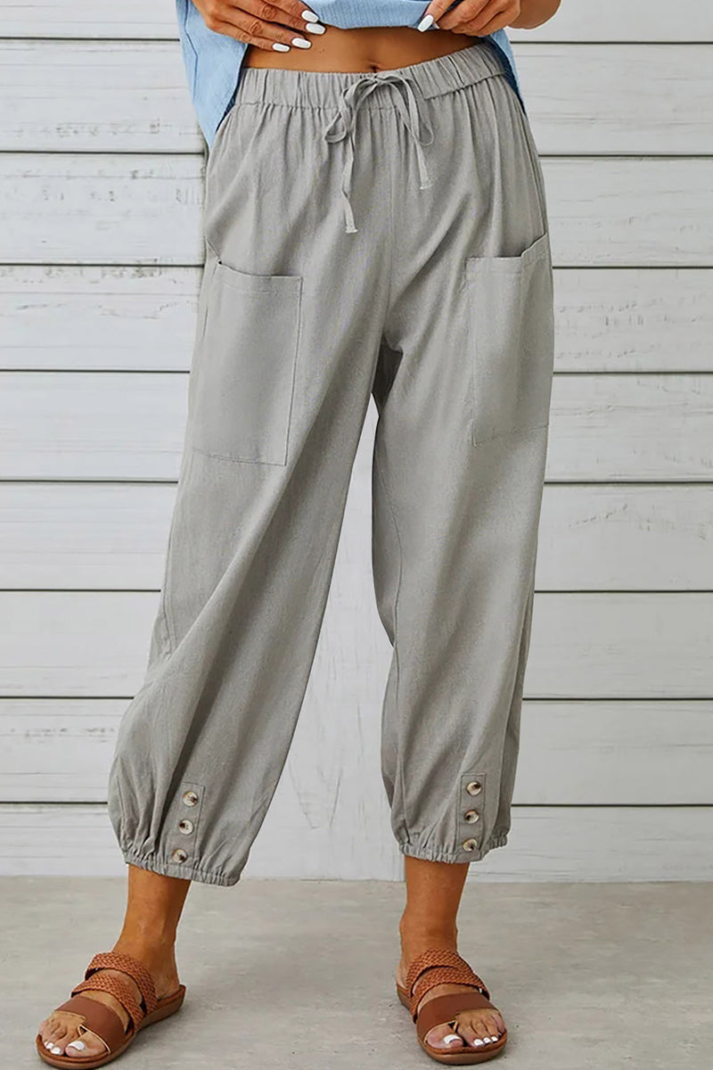 Casual Solid Pocket Loose High Waist Wide Leg Solid Color Bottoms(10 Colors) - Fashionpara